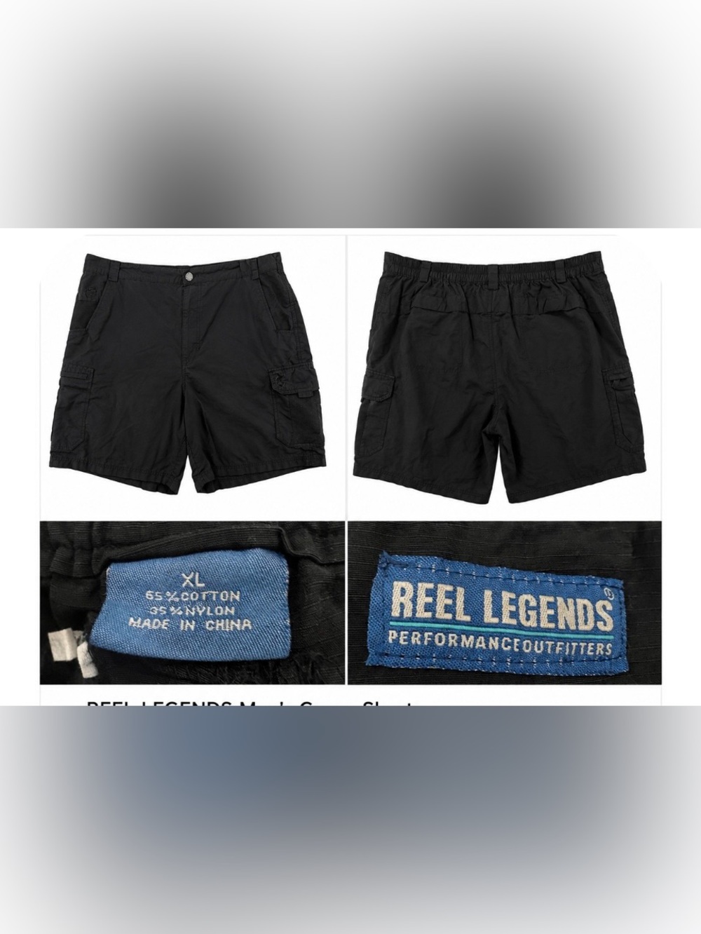 Reel Legends Black Men’s Cargo Fishing Shorts with Utility Pockets XL
